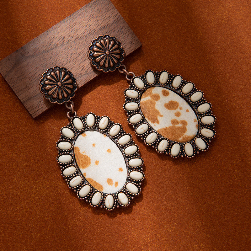 Wholesale Diamond leopard print turquoise earrings bohemian style earrings